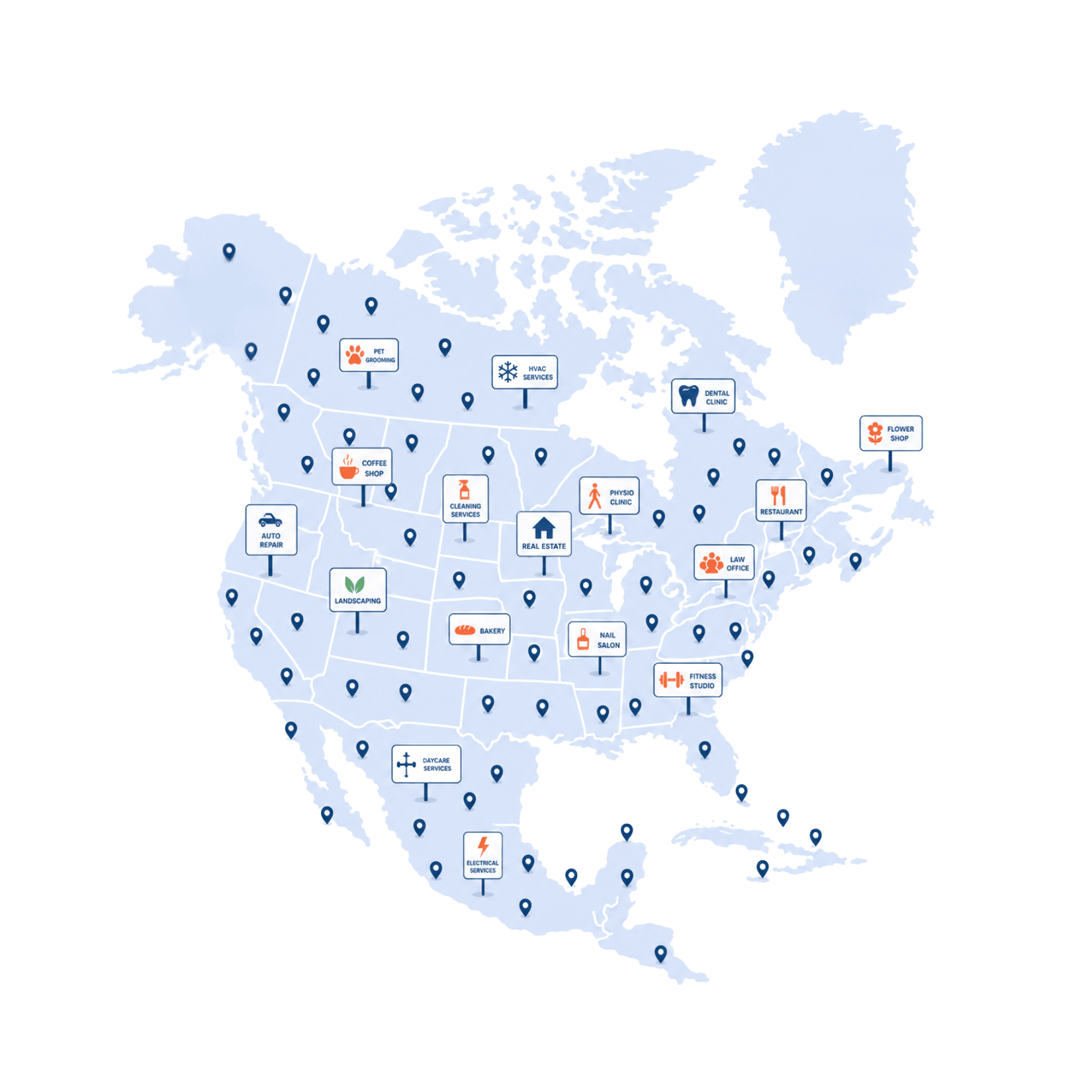 north america map wir service local business